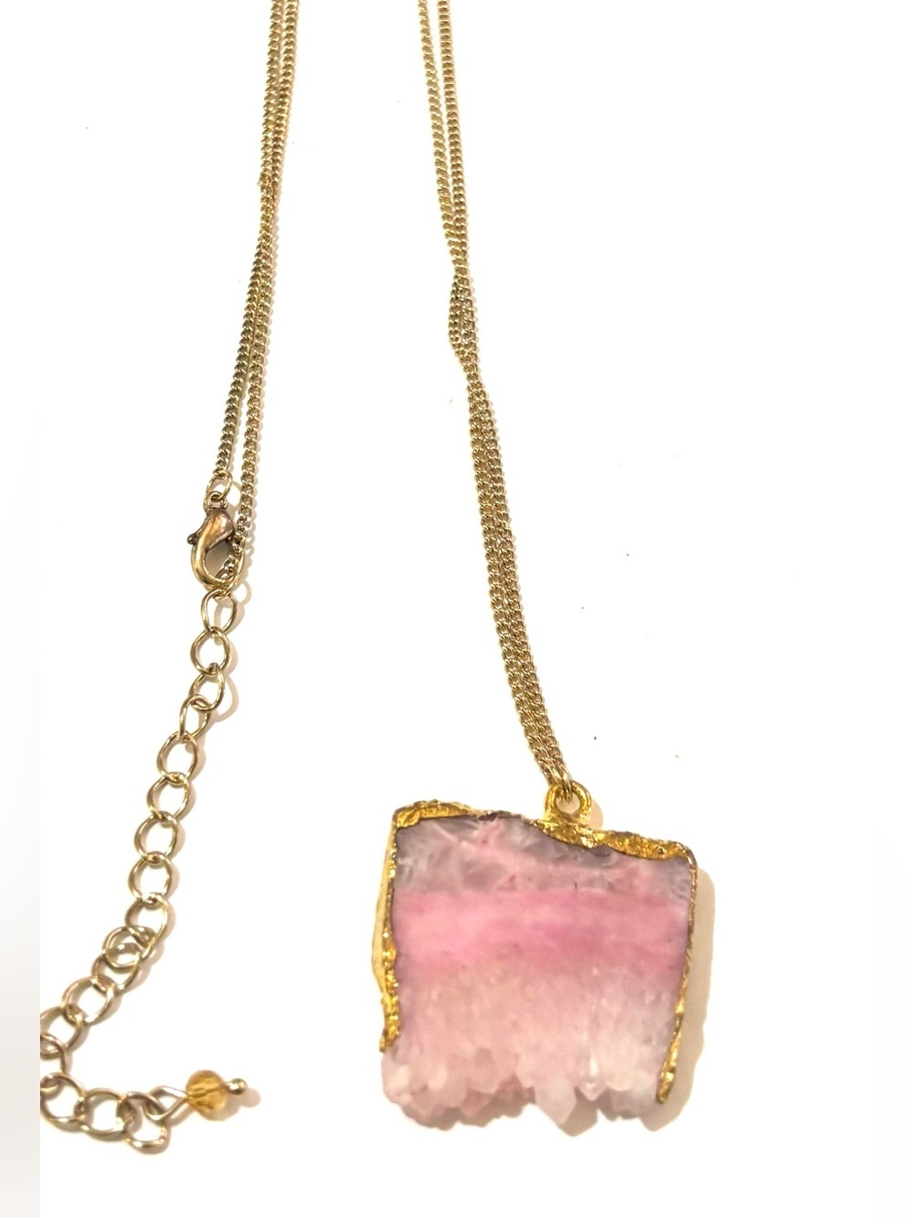 Gold-Plated Chain Necklace with Pink Raw Crystal Pendant